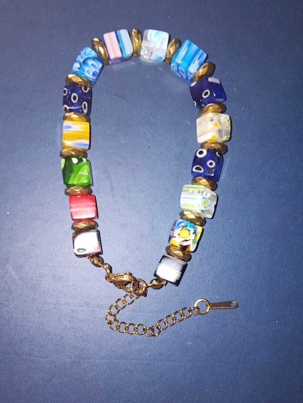 Multicolor Glass Cube Bead Bracelet Gold Accents New! - Picture 2 of 8